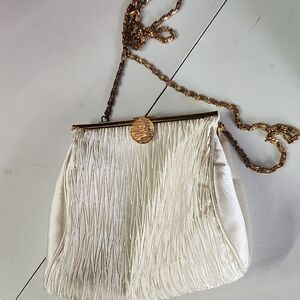 Elegant Cream Wristlet with Gold Chain